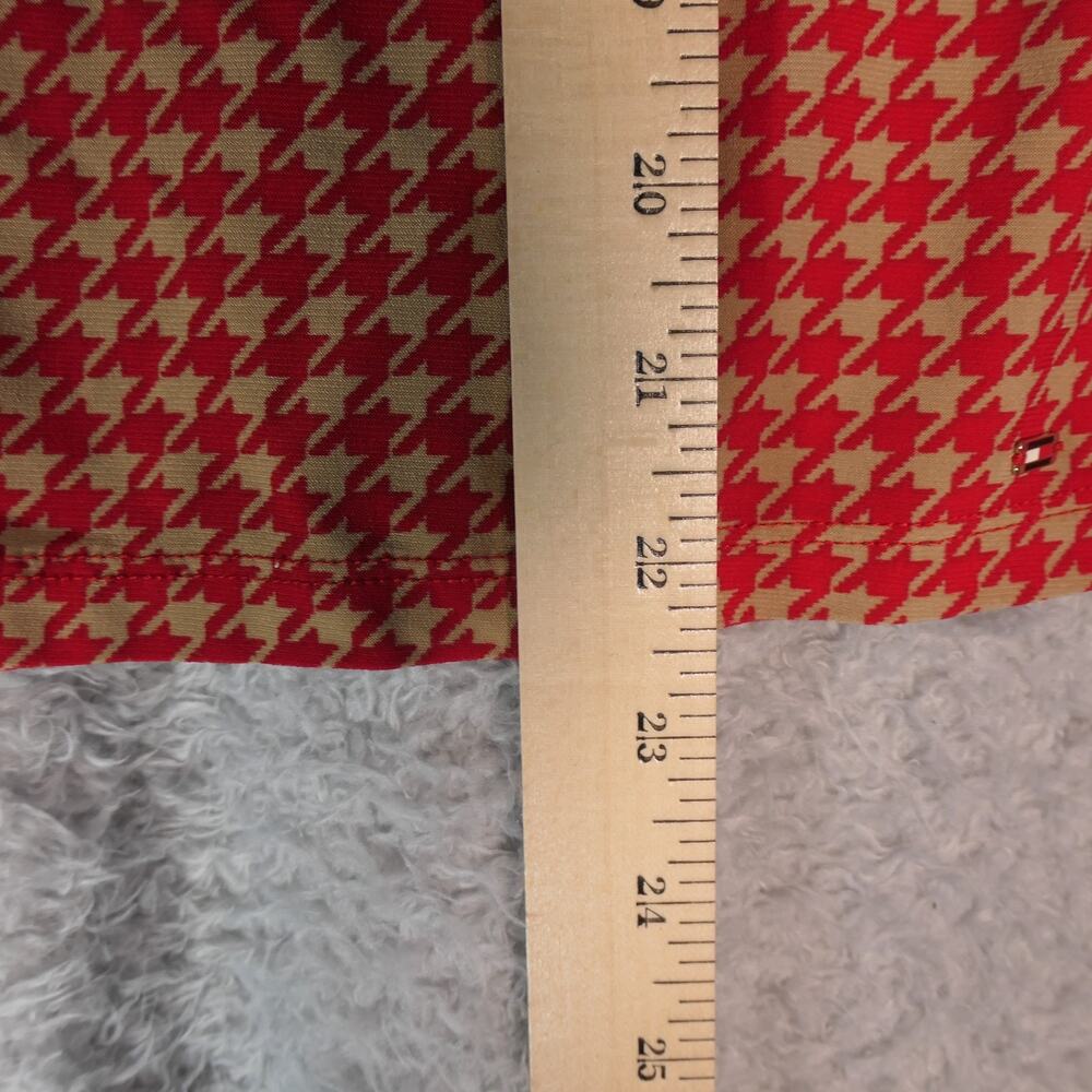 Tommy Hilfiger Blouse Womens Small Red Tan Houndstooth Button Front Long Sleeve - Picture 9 of 12